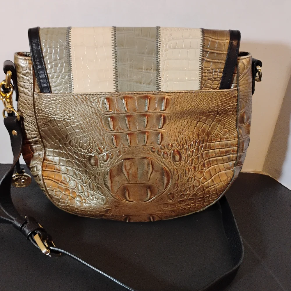 Brahmin Leather Croc Patchwork Shoulder Purse - Picture 11 of 16